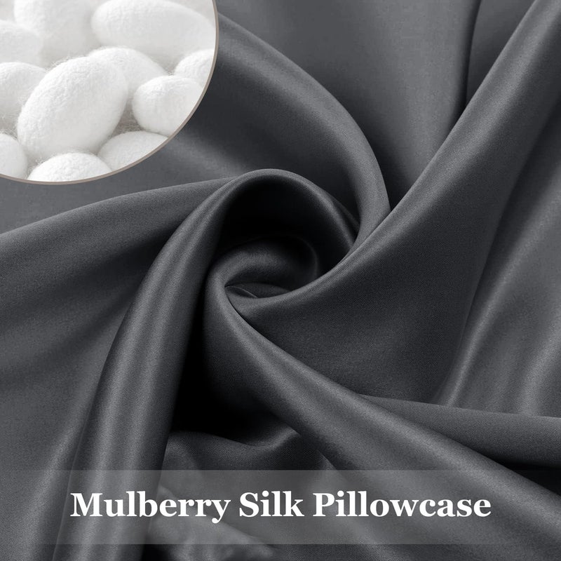 Adubor 100% Silk Pillowcase - Mulberry Silk Pillow Cases, 23 Momme 6A Grade Fibers, Silk Pillow Case for Hair and Skin Health, with Hidden Zipper (Queen 20''x30'', Space Gray, 1PC) - Image 3